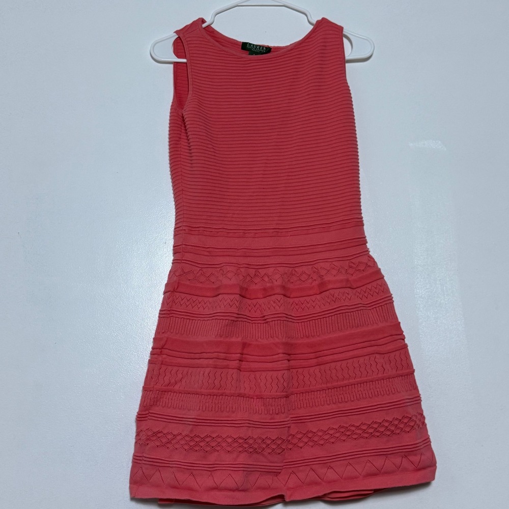 Lauren Ralph Lauren Knit Dress Sleeveless Fit & Flare Coral S Layered